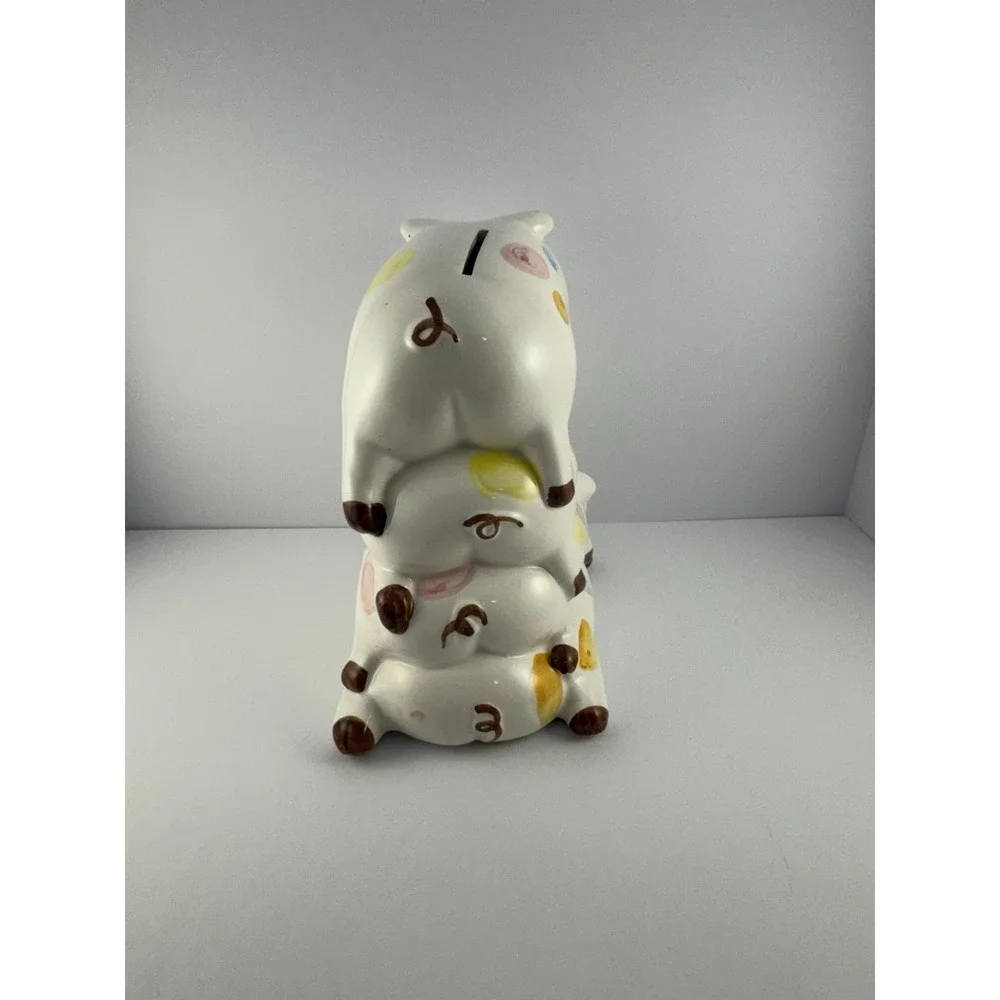 4 Pigs Pyramid - Ceramic Polka Dot Coin Piggy Bank 8